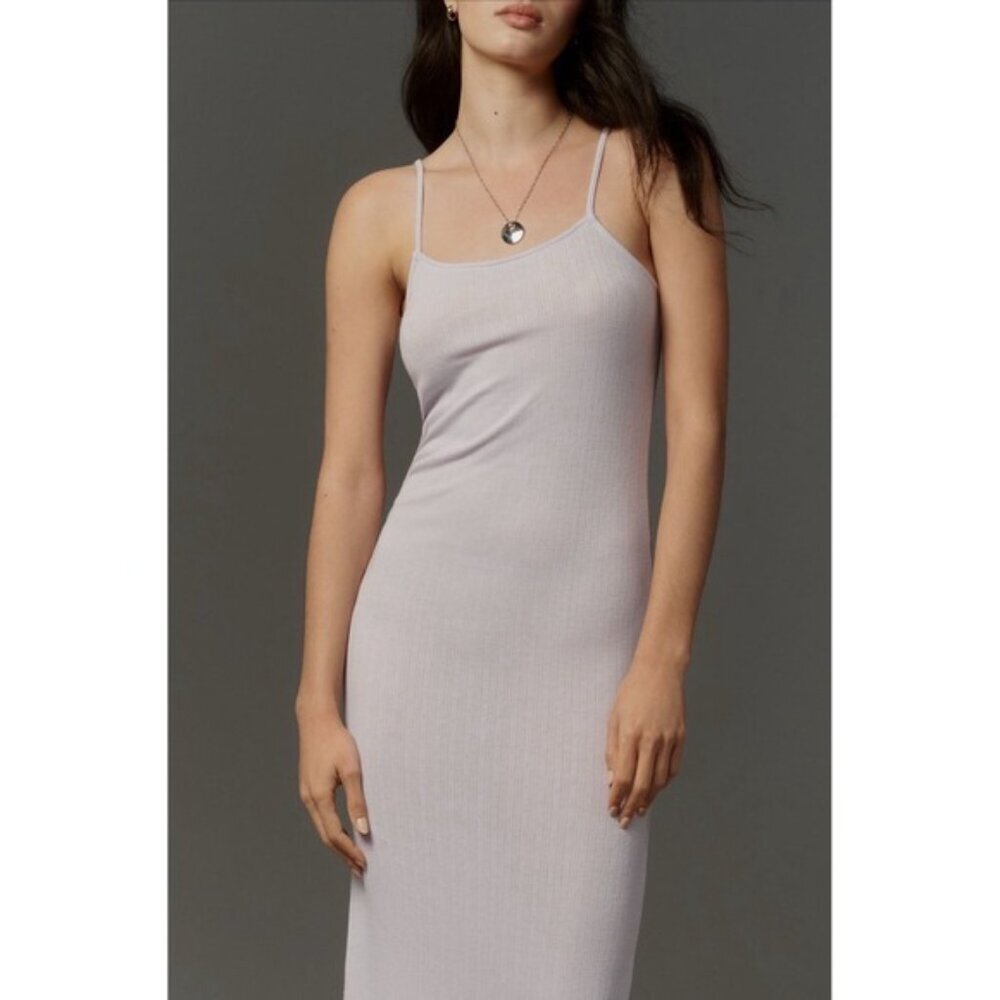 NWT Anthropologie Maxi Dress Sleeveless Pointelle Slip MEDIUM Lavender Back Slit